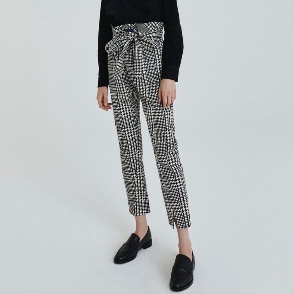 NEW AG Gerren Cotton Paperb Waist Pants Pixel Plaid Houndstooth print